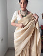 Alluring 1-Minute Ready To Wear Beige Kanjivaram Silk Saree