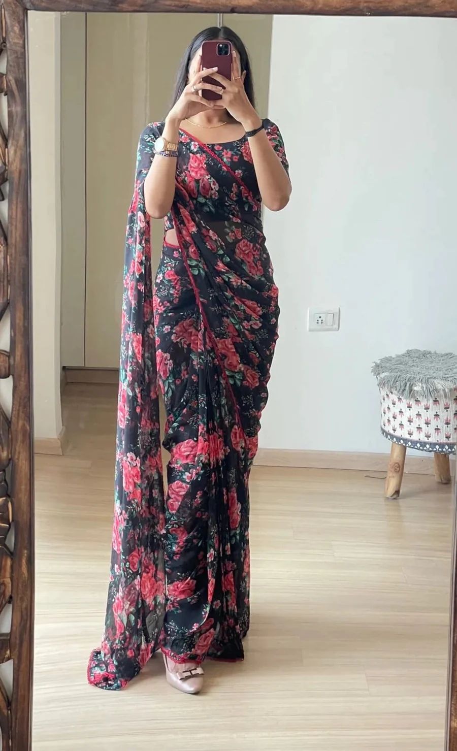 Exquisite 1-Minute Ready To Wear Black Georgette Saree