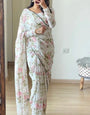 Enigmatic 1-Minute Ready To Wear White Georgette Saree