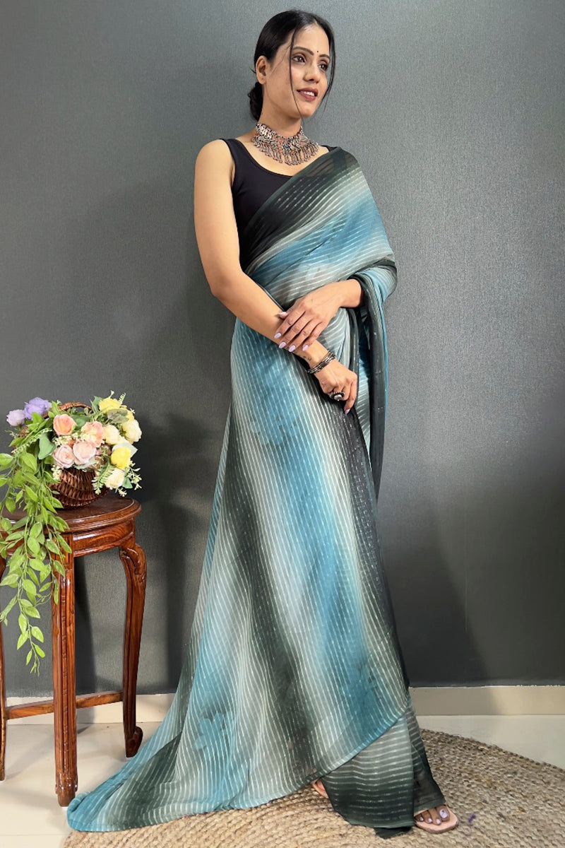 Lovely 1-Minute Ready To Wear Firozi Georgette Saree