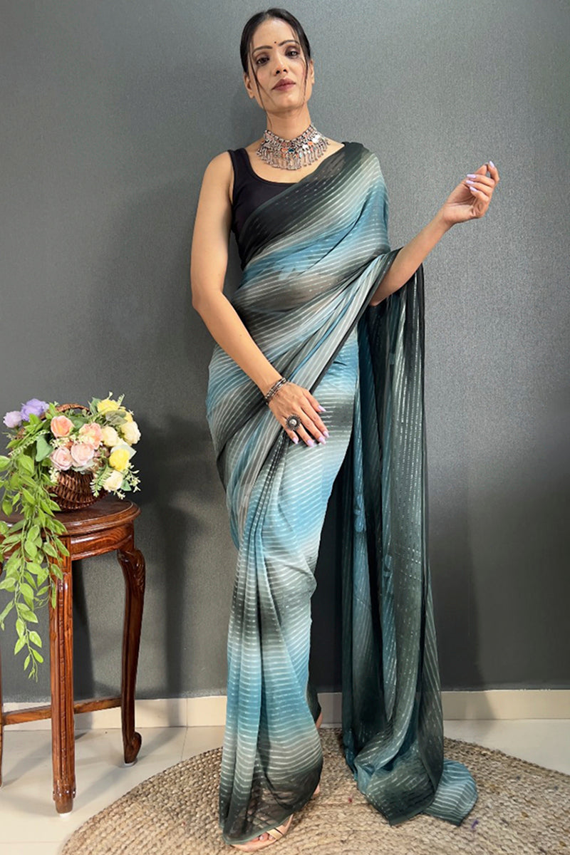 Lovely 1-Minute Ready To Wear Firozi Georgette Saree