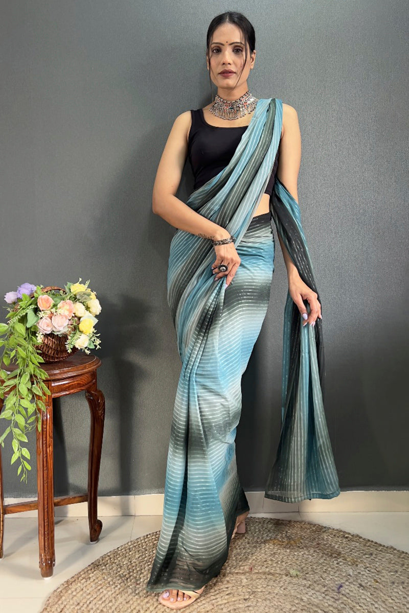 Lovely 1-Minute Ready To Wear Firozi Georgette Saree