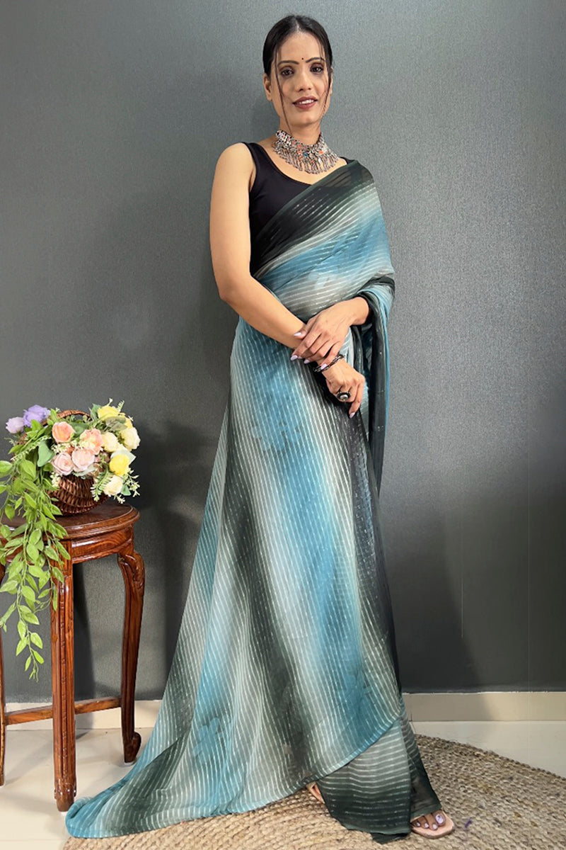 Lovely 1-Minute Ready To Wear Firozi Georgette Saree