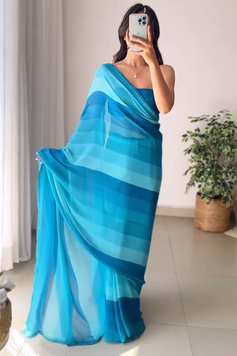 Trendy 1-Minute Ready To Wear Firozi Georgette Saree