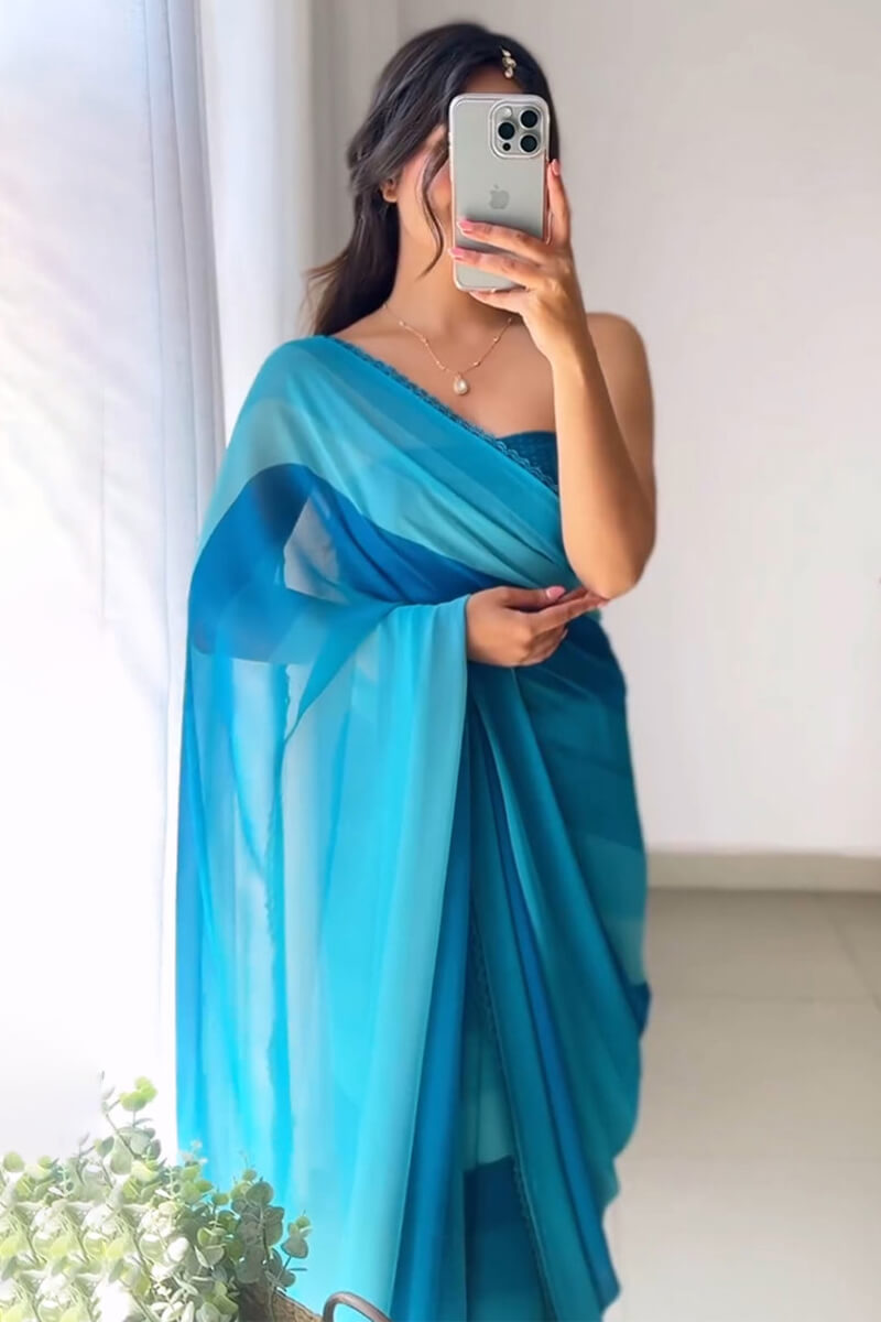 Trendy 1-Minute Ready To Wear Firozi Georgette Saree