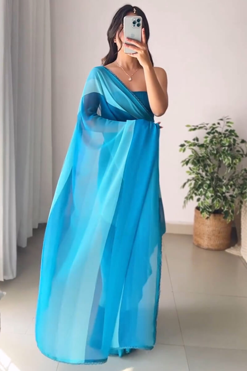 Trendy 1-Minute Ready To Wear Firozi Georgette Saree