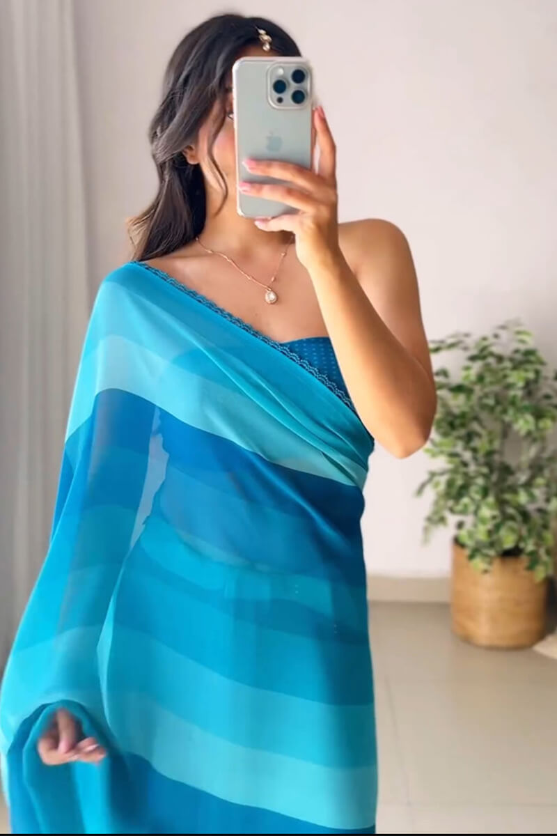 Trendy 1-Minute Ready To Wear Firozi Georgette Saree