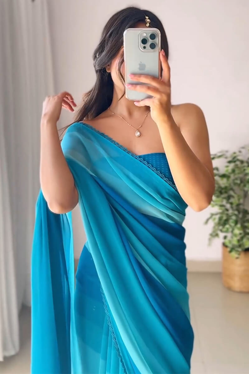 Trendy 1-Minute Ready To Wear Firozi Georgette Saree