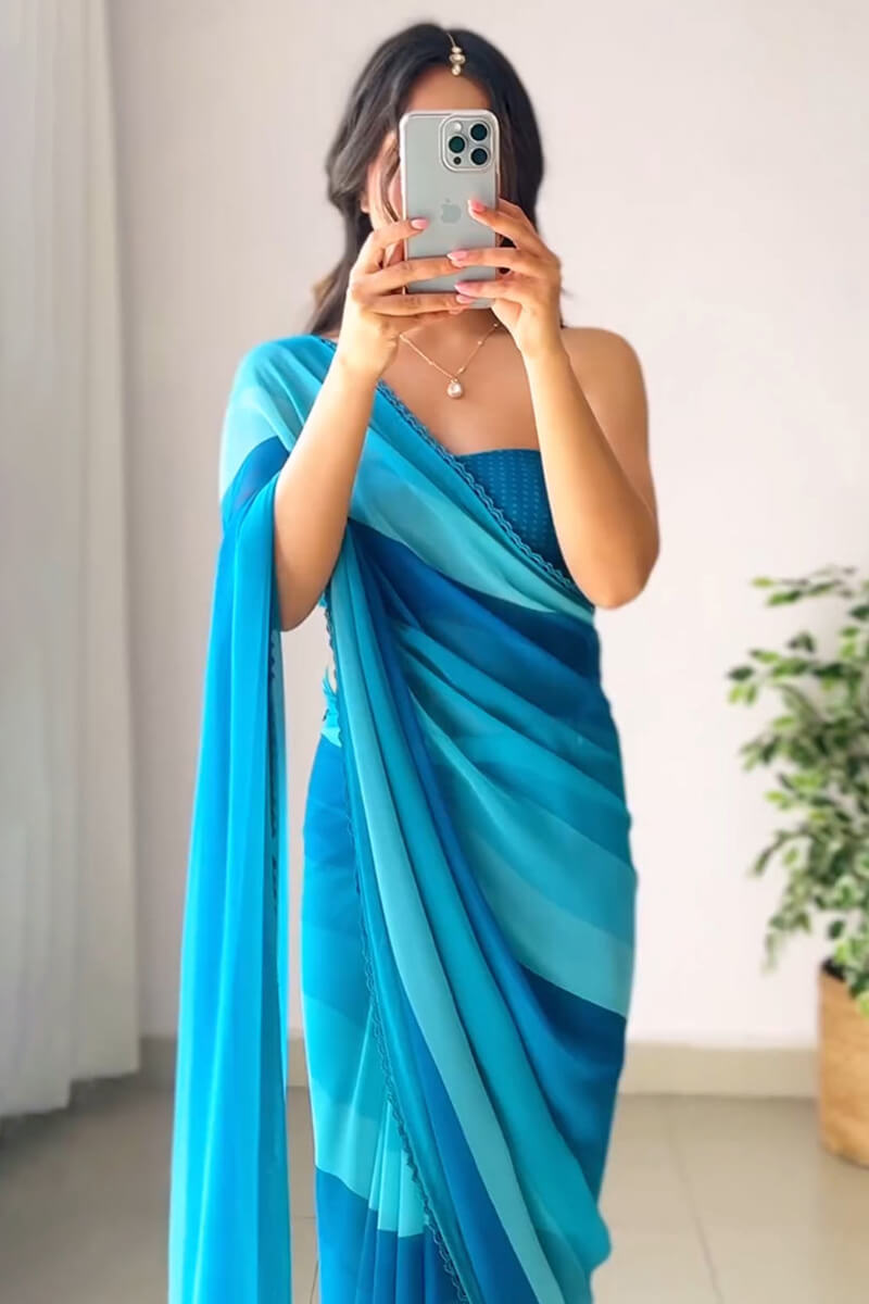 Trendy 1-Minute Ready To Wear Firozi Georgette Saree