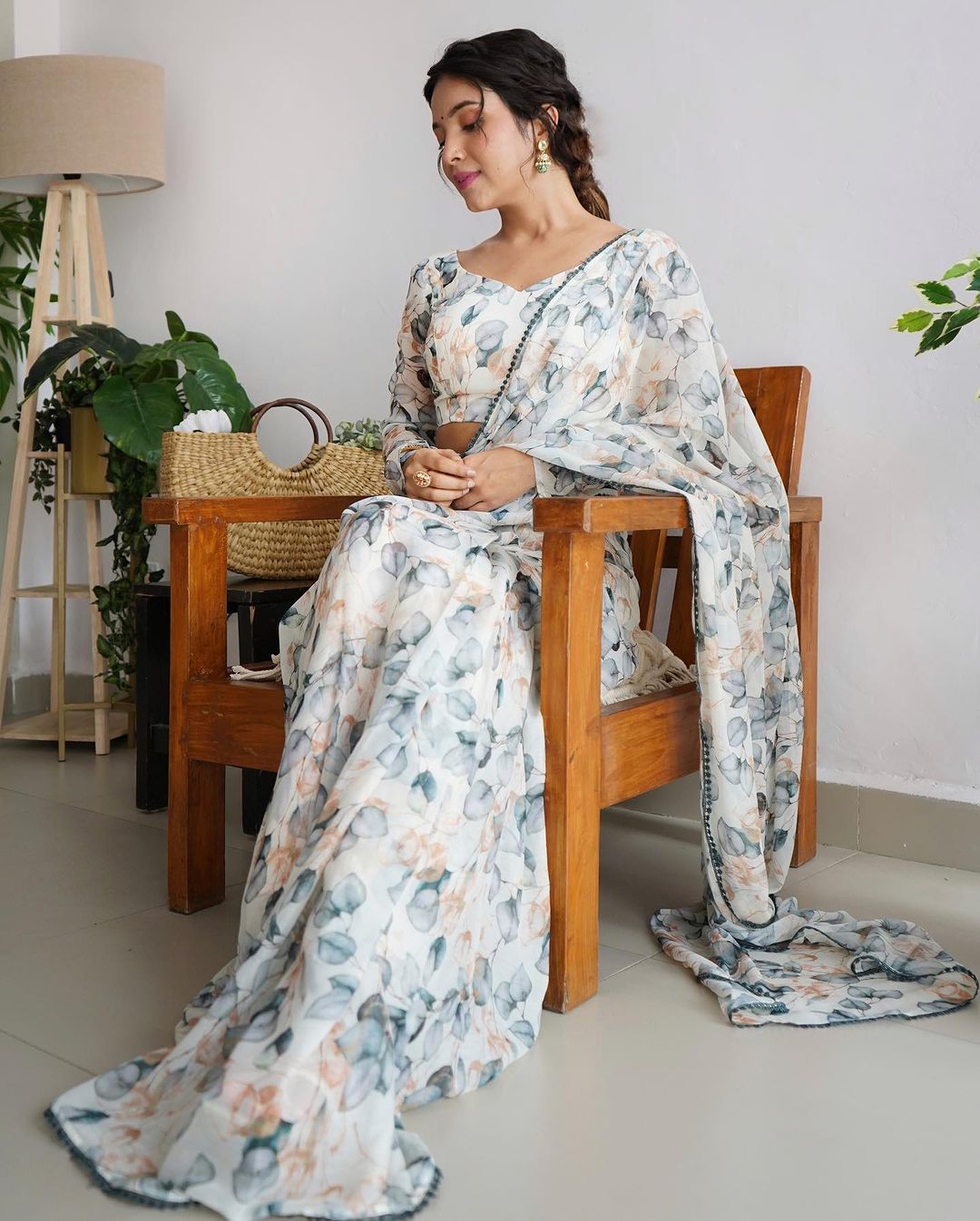 Supernal 1-Minute Ready To Wear White Georgette Saree