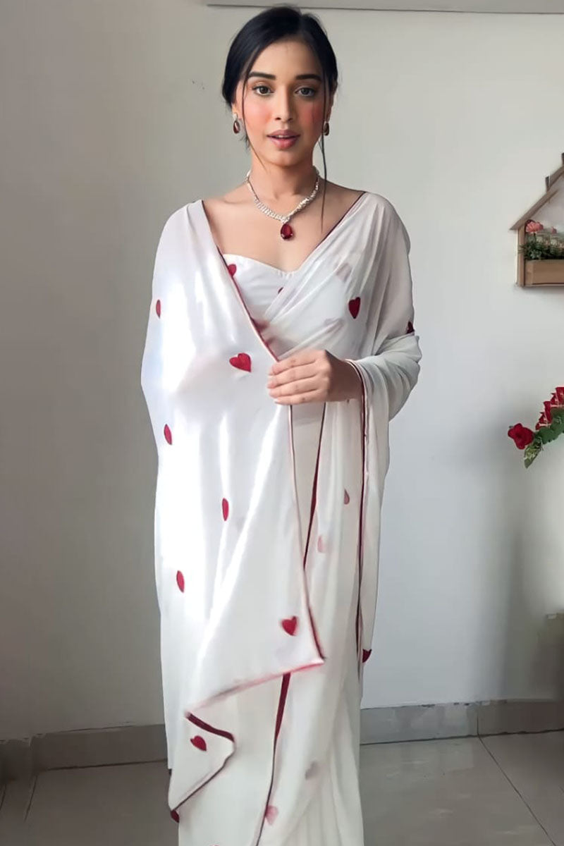 Enchanting 1-Minute Ready To Wear White Georgette Saree