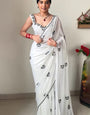 Fragrant 1-Minute Ready To Wear White Printed Georgette Saree