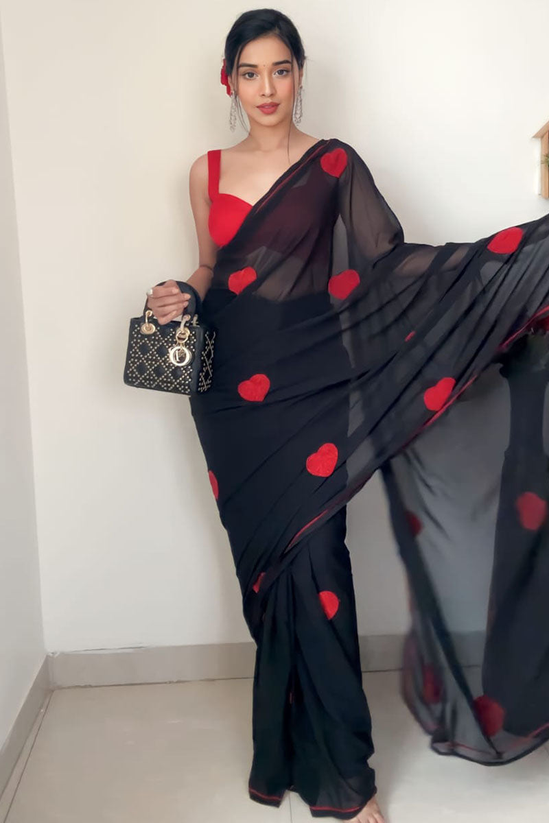 Snazzy 1-Minute Ready To Wear Black Georgette Saree