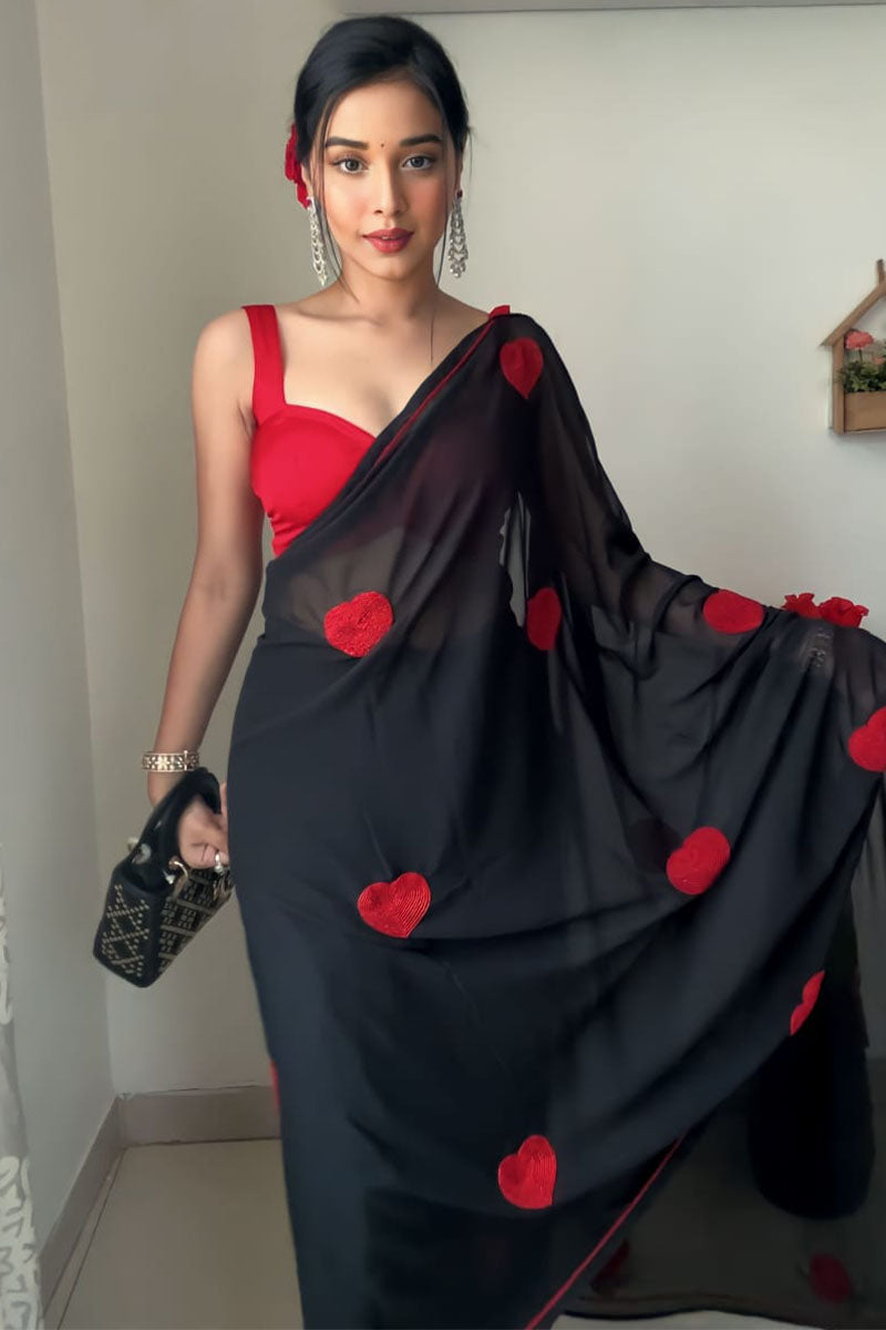 Snazzy 1-Minute Ready To Wear Black Georgette Saree