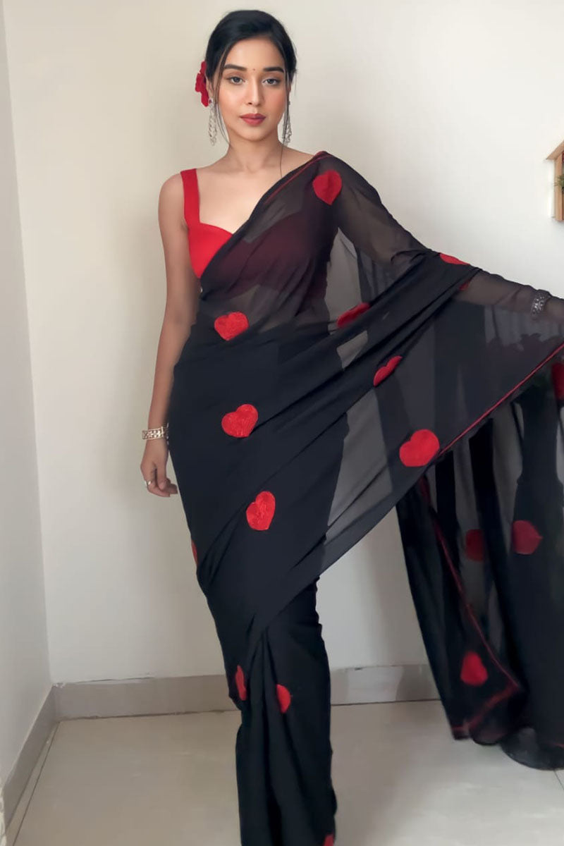 Snazzy 1-Minute Ready To Wear Black Georgette Saree
