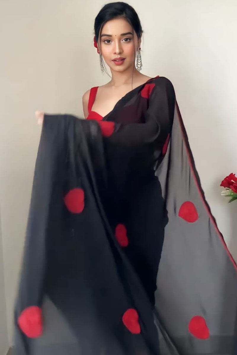Snazzy 1-Minute Ready To Wear Black Georgette Saree