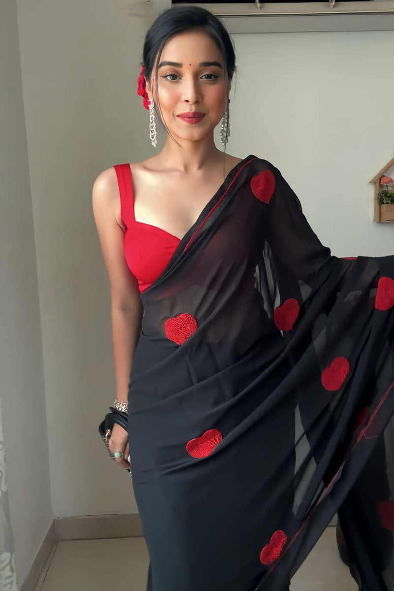 Snazzy 1-Minute Ready To Wear Black Georgette Saree
