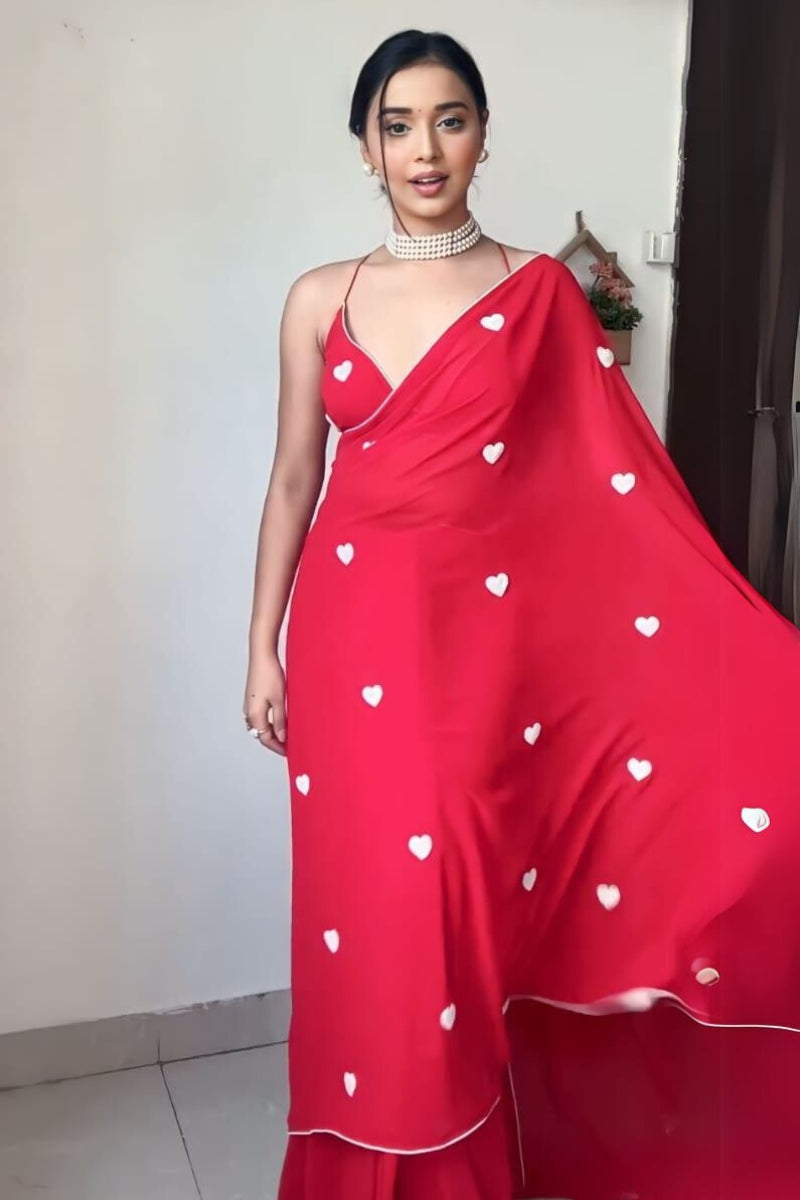 Felicitous 1-Minute Ready To Wear Red Georgette Saree