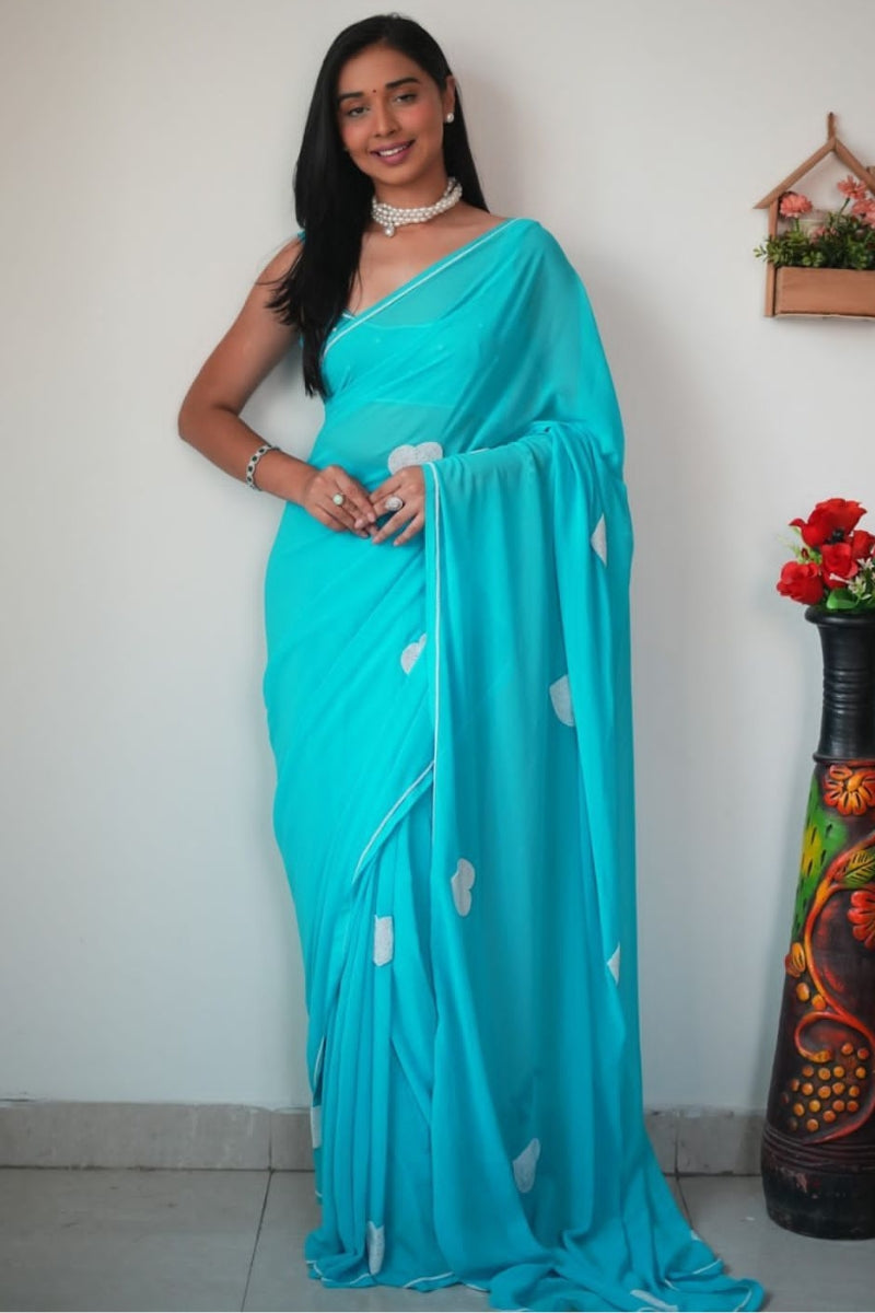 Lissome 1-Minute Ready To Wear Sky Georgette Saree
