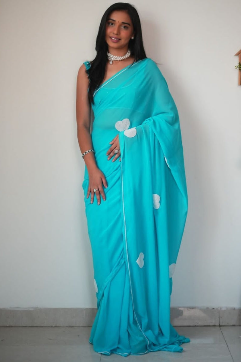 Lissome 1-Minute Ready To Wear Sky Georgette Saree