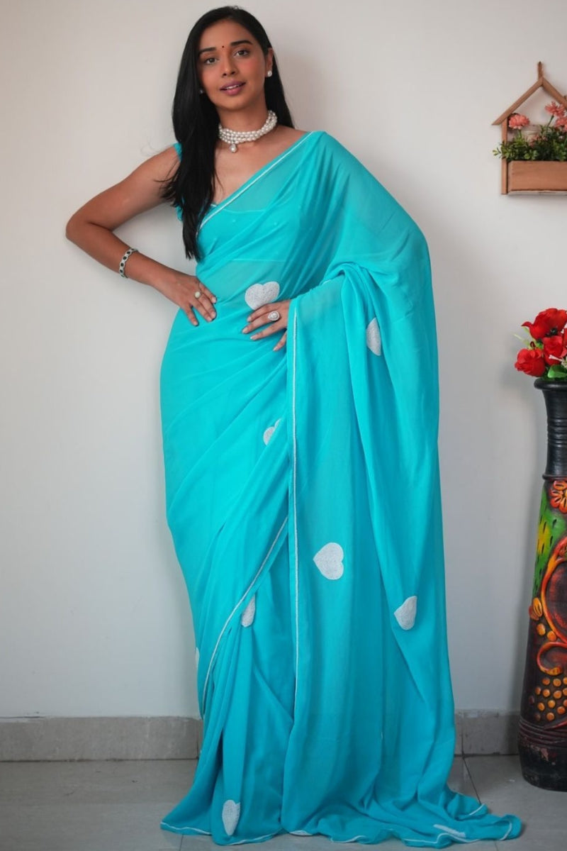 Lissome 1-Minute Ready To Wear Sky Georgette Saree