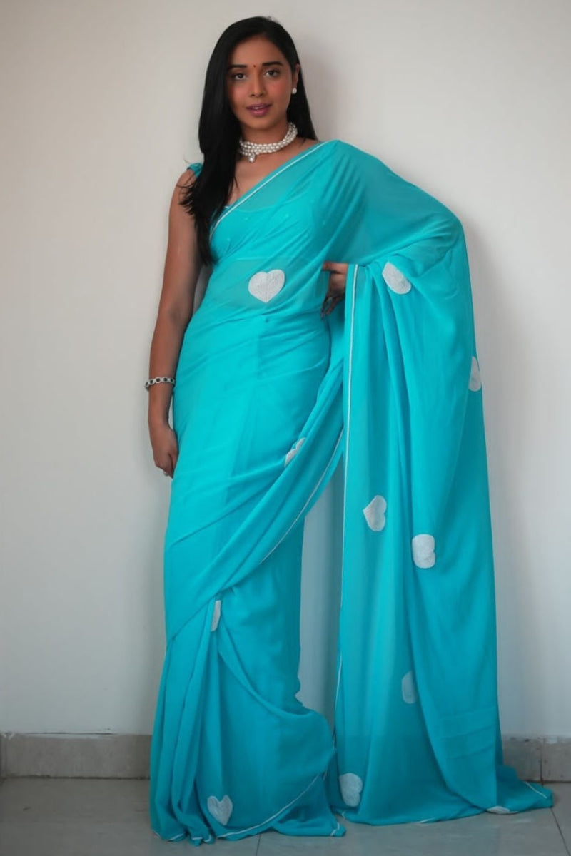 Lissome 1-Minute Ready To Wear Sky Georgette Saree