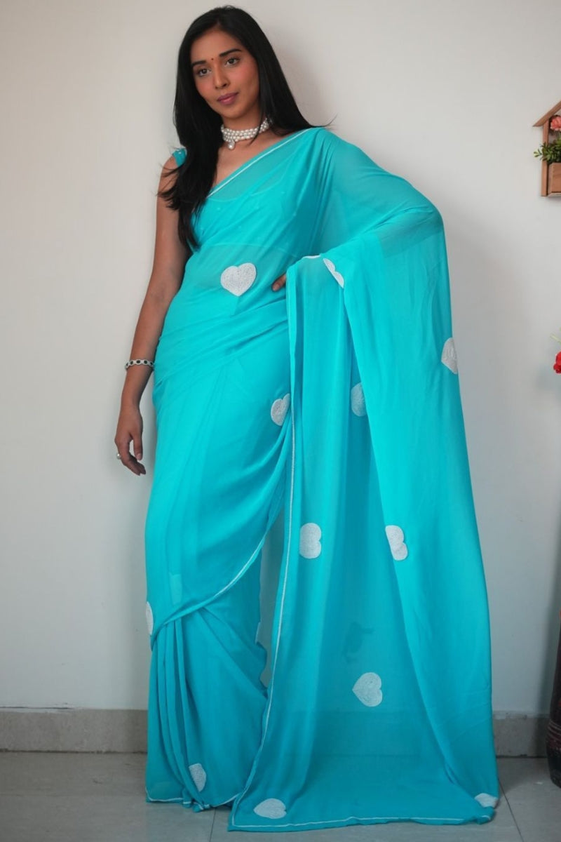 Lissome 1-Minute Ready To Wear Sky Georgette Saree