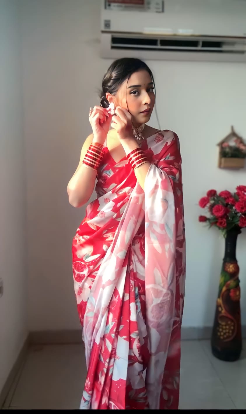Desuetude 1-Minute Ready To Wear Red Georgette Saree