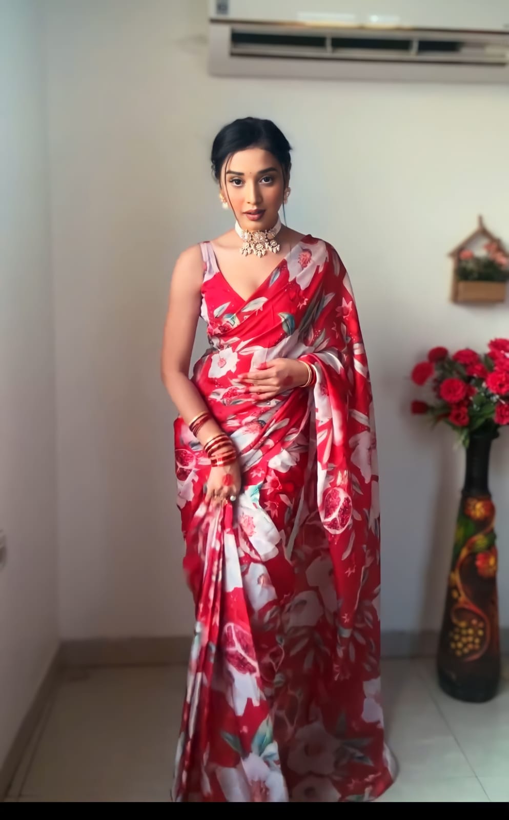 Desuetude 1-Minute Ready To Wear Red Georgette Saree