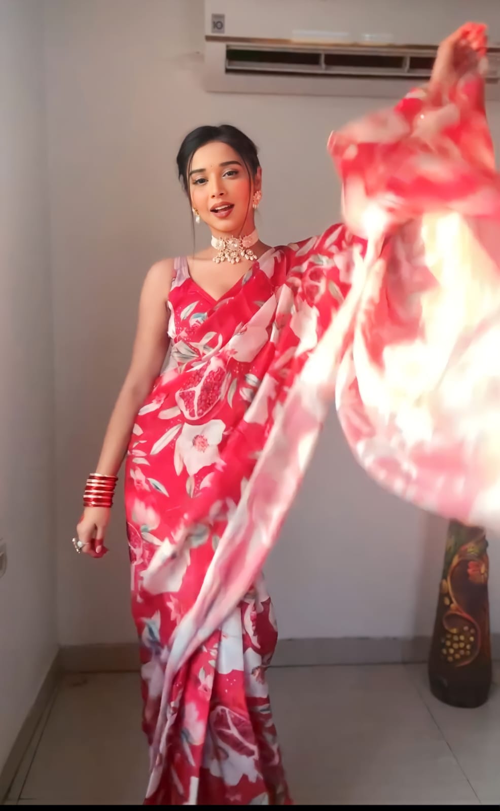 Desuetude 1-Minute Ready To Wear Red Georgette Saree