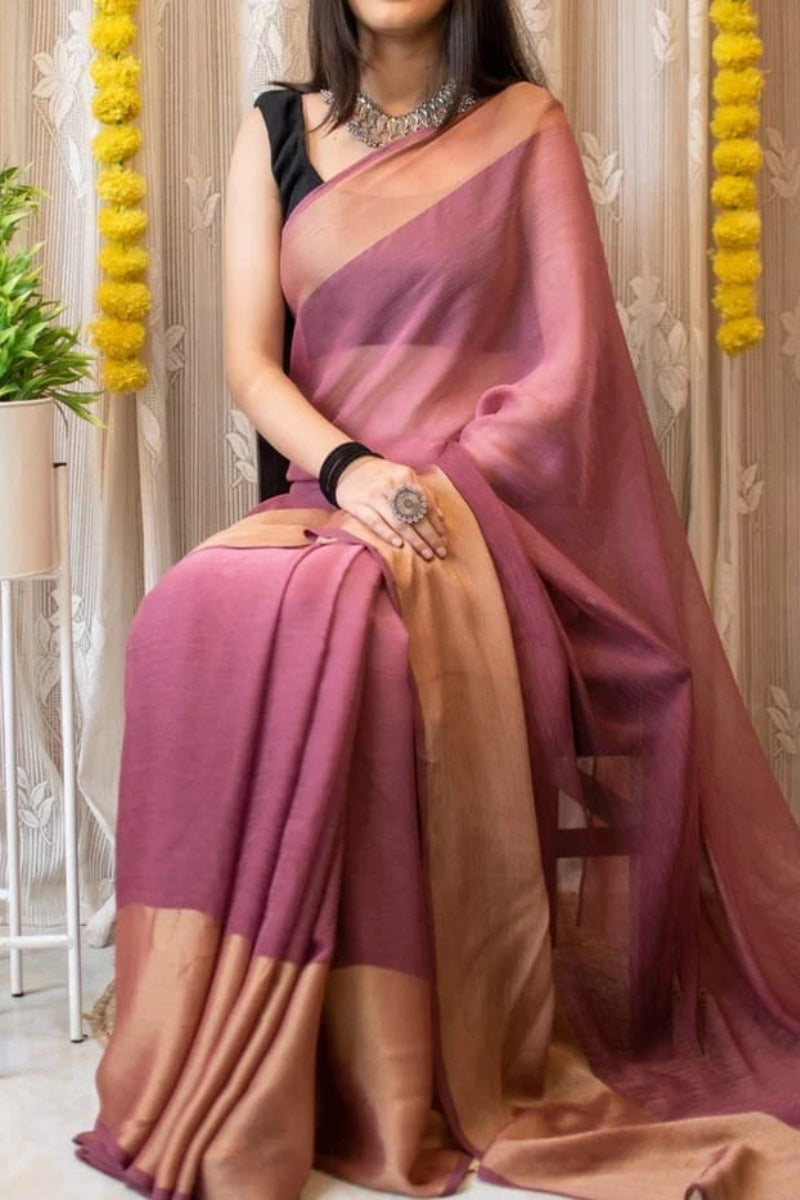 Gleaming 1-Minute Ready To Wear Pink Chiffon Silk Saree
