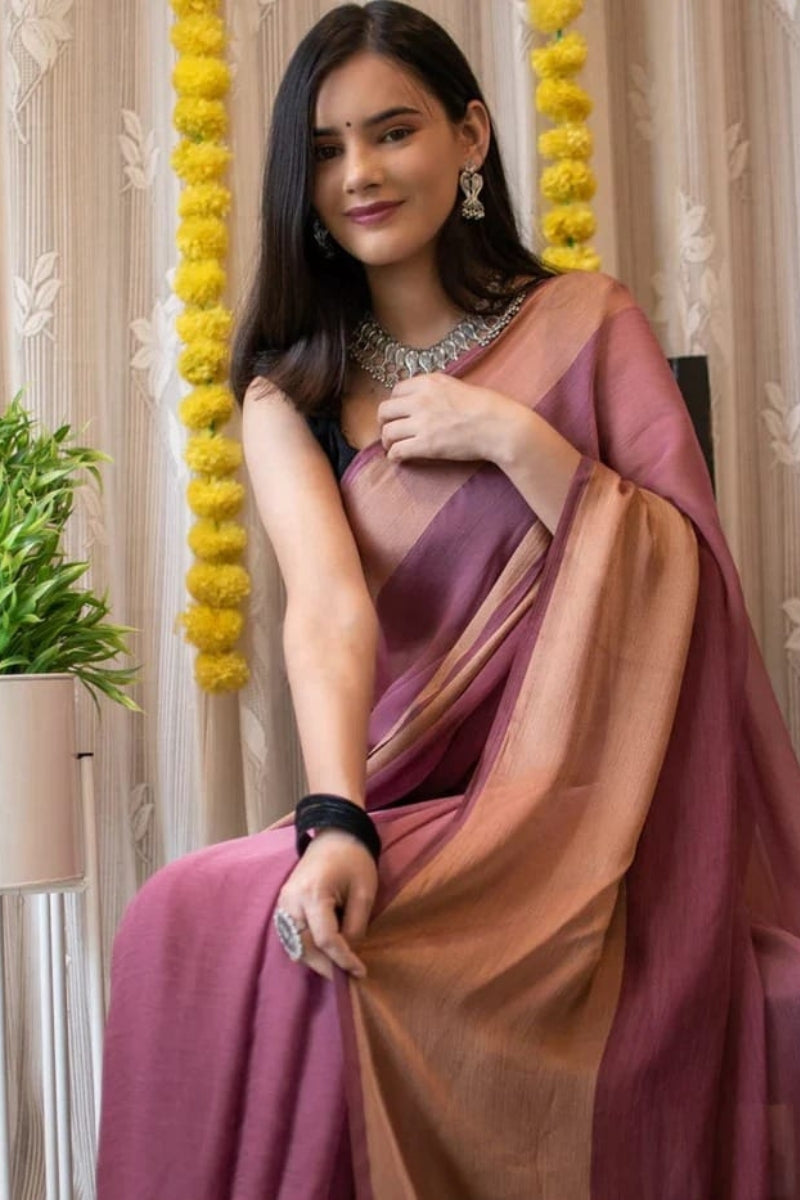 Gleaming 1-Minute Ready To Wear Pink Chiffon Silk Saree