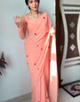 Prominent 1-Minute Ready To Wear Peach Georgette Saree