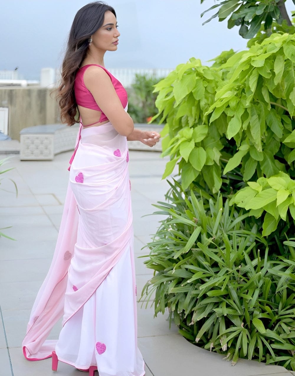 Innovative 1-Minute Ready To Wear Light Pink Georgette Saree