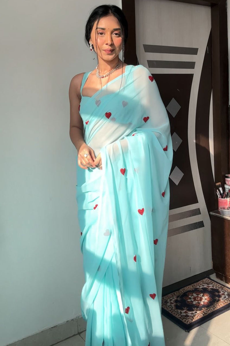 Marvellous 1-Minute Ready To Wear Sky Georgette Saree