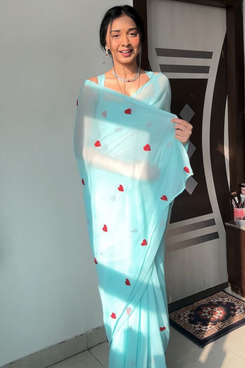 Marvellous 1-Minute Ready To Wear Sky Georgette Saree