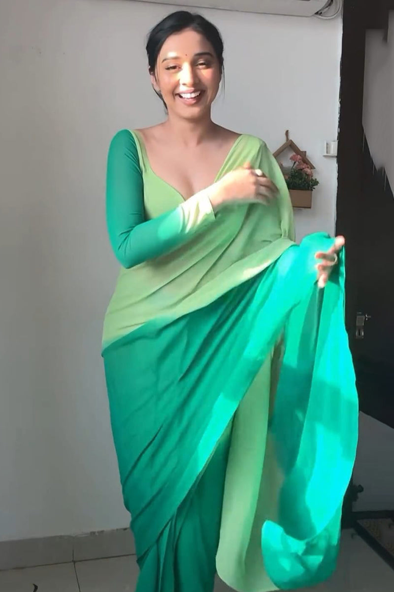 Stunning 1-Minute Ready To Wear Rama Georgette Saree