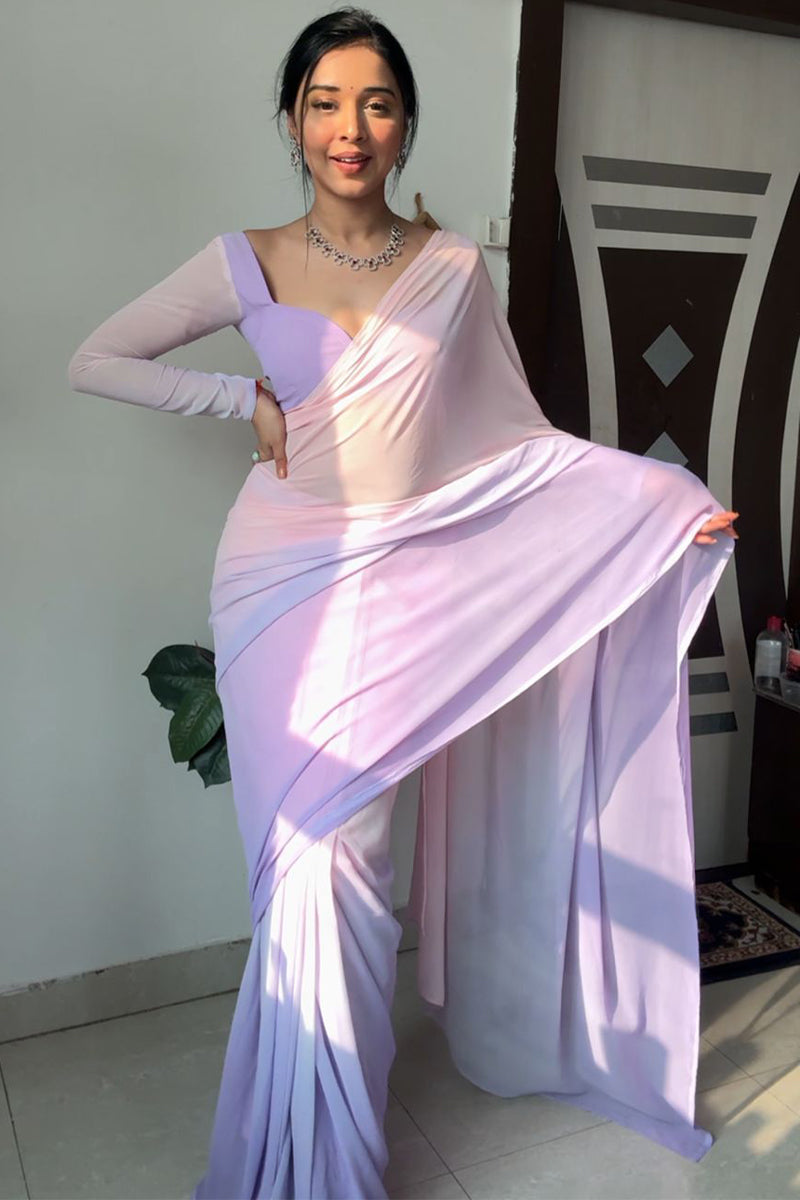 Trendy 1-Minute Ready To Wear Lavender and Pink Georgette Saree