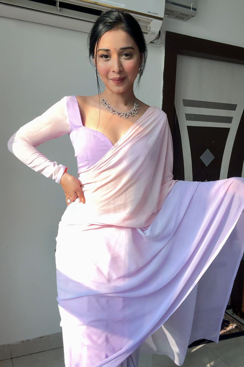 Trendy 1-Minute Ready To Wear Lavender and Pink Georgette Saree