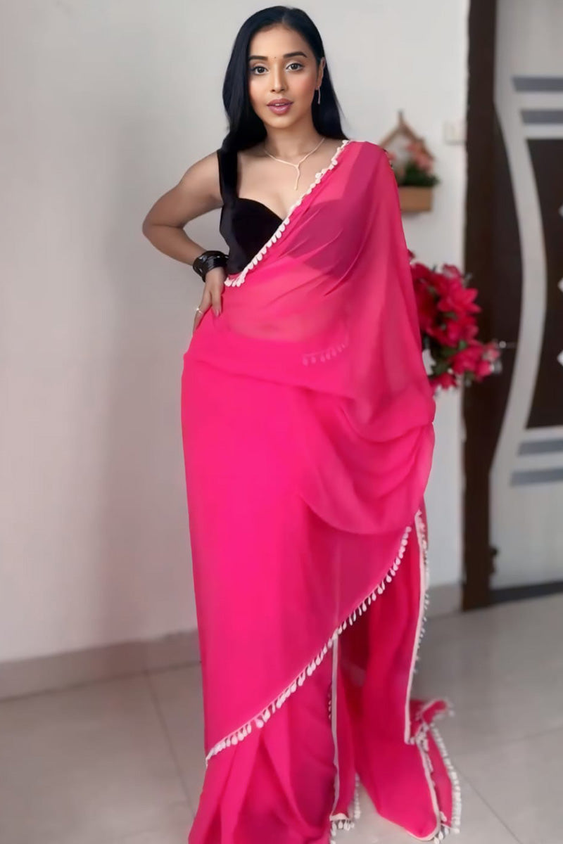 Surpassing 1-Minute Ready To Wear Pink Georgette Saree