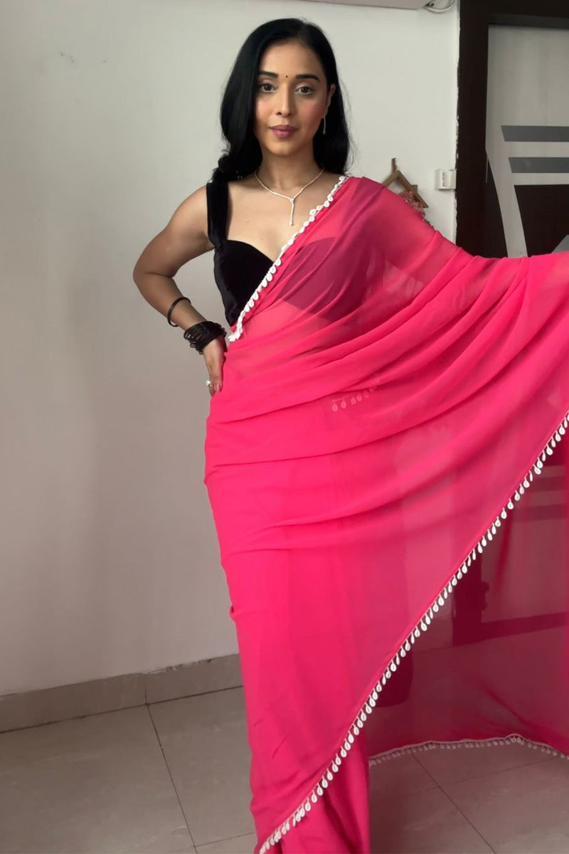 Surpassing 1-Minute Ready To Wear Pink Georgette Saree
