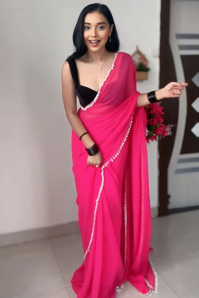 Surpassing 1-Minute Ready To Wear Pink Georgette Saree