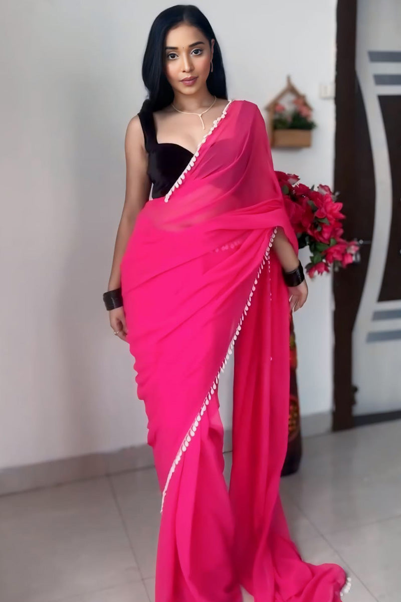 Surpassing 1-Minute Ready To Wear Pink Georgette Saree