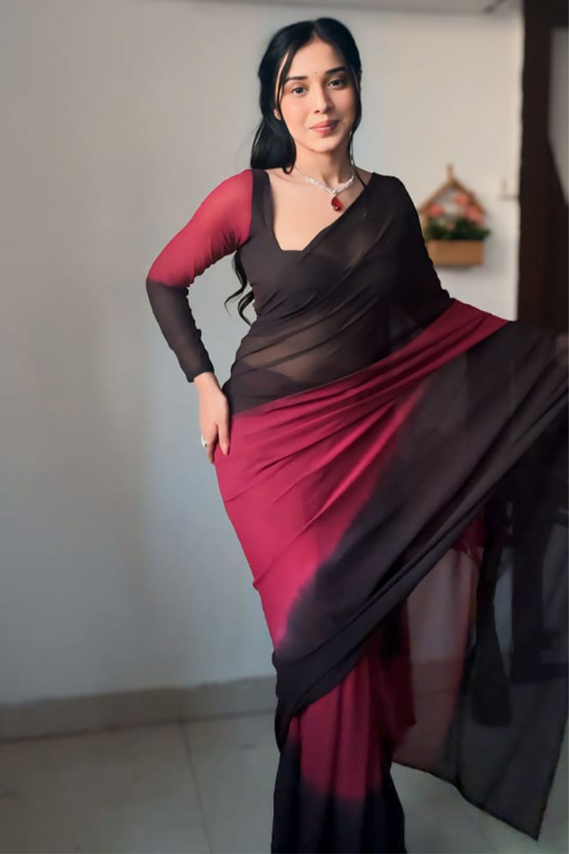 Impressive 1-Minute Ready To Wear Black and Maroon Georgette Saree