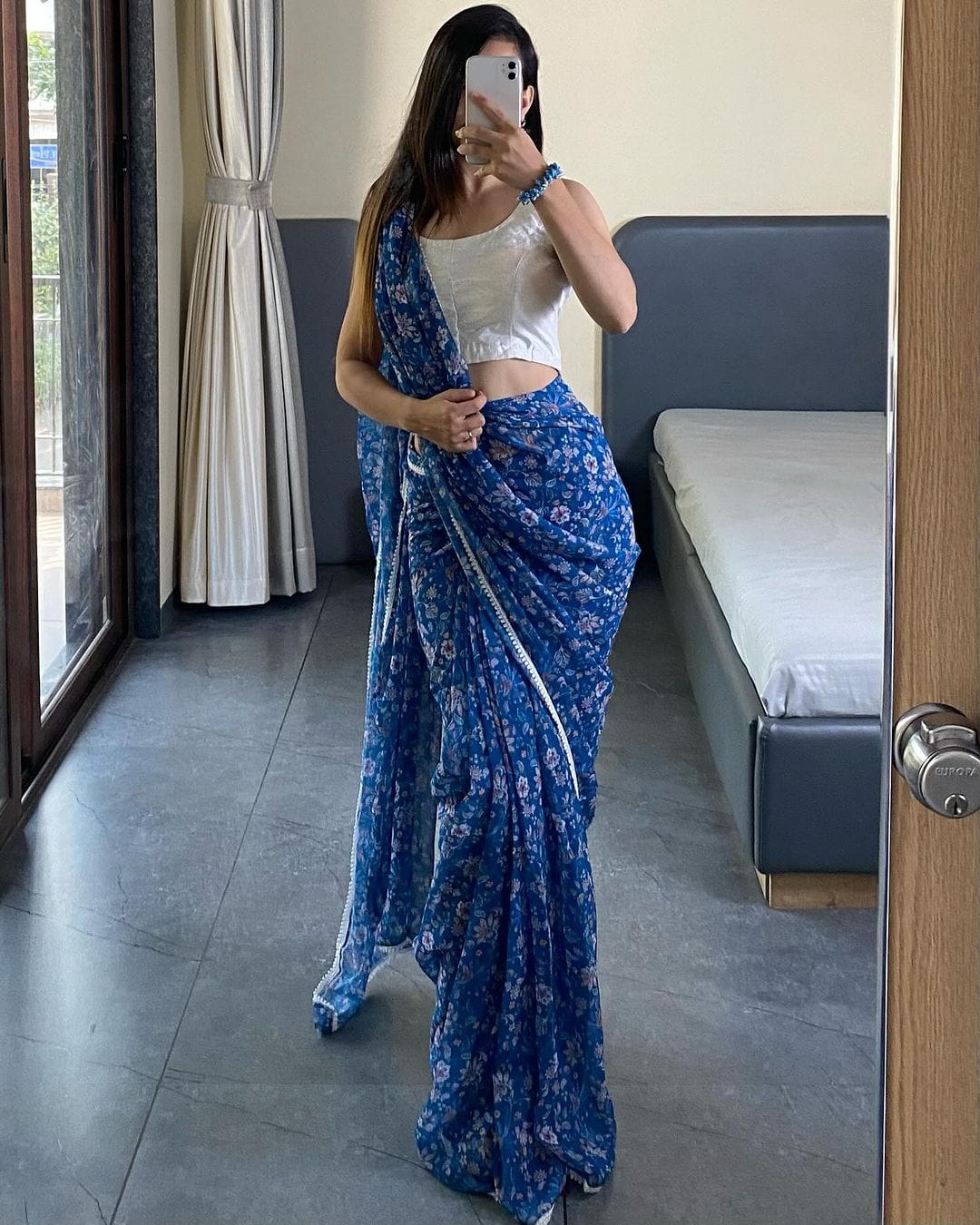 Charming 1-Minute Ready To Wear Blue Georgette Saree