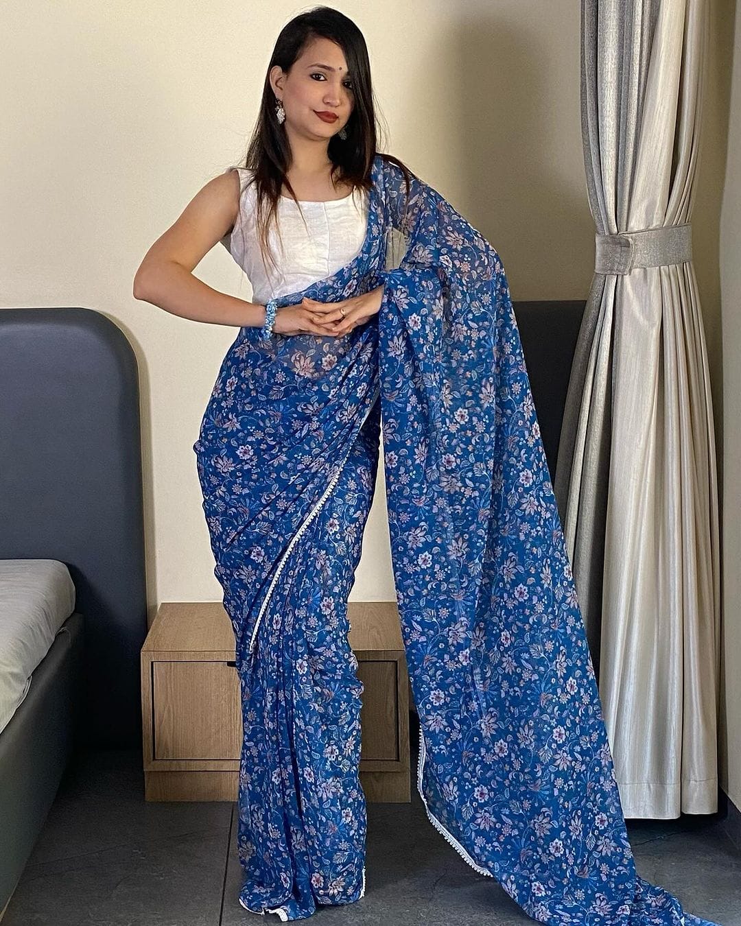 Charming 1-Minute Ready To Wear Blue Georgette Saree