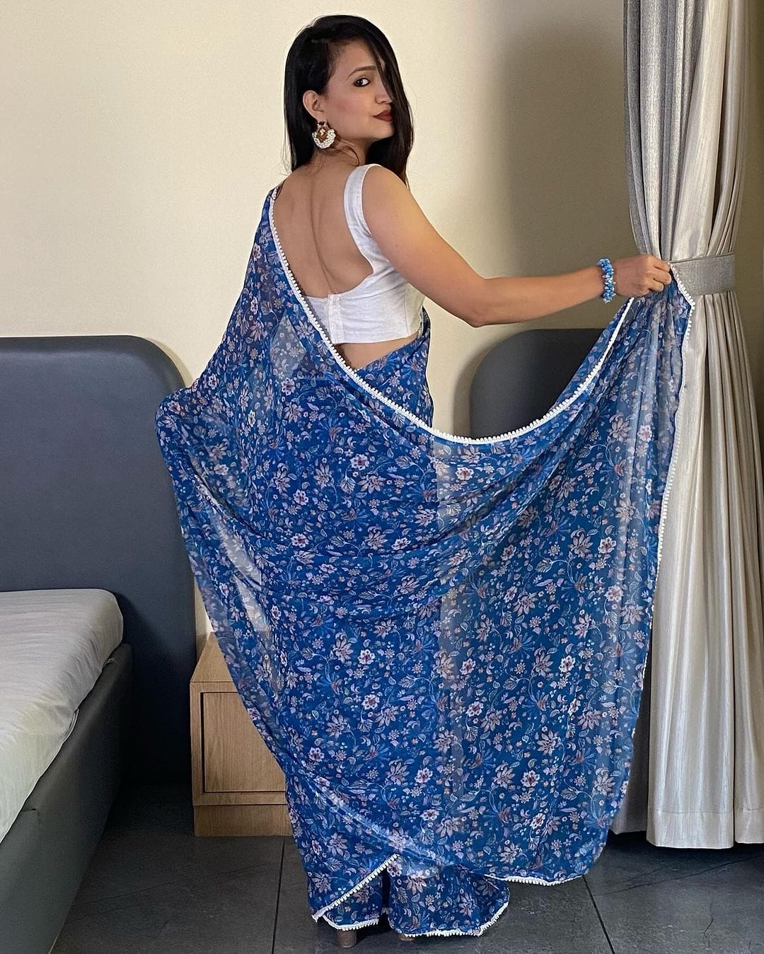 Charming 1-Minute Ready To Wear Blue Georgette Saree