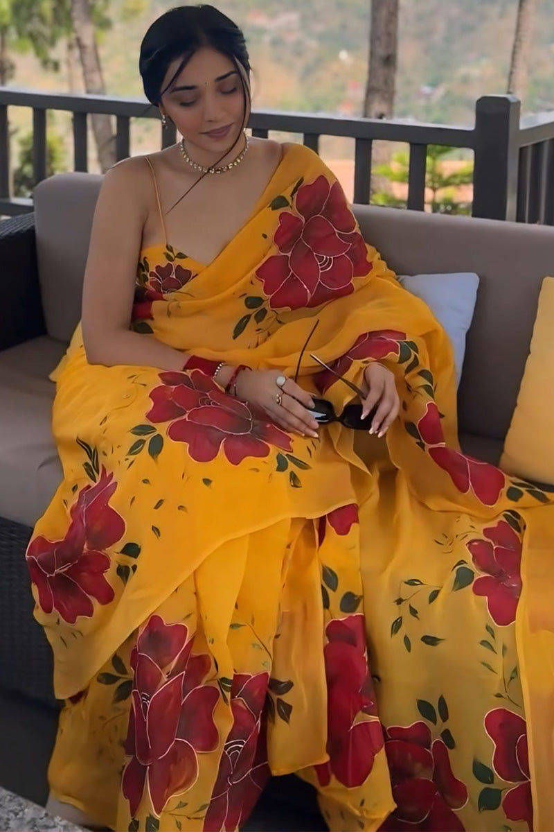 Skinny 1-Minute Ready To Wear Yellow Georgette Saree