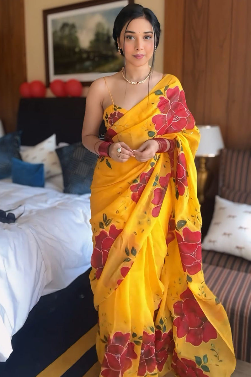 Skinny 1-Minute Ready To Wear Yellow Georgette Saree
