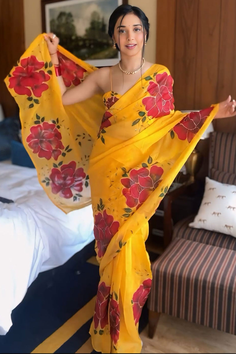 Skinny 1-Minute Ready To Wear Yellow Georgette Saree
